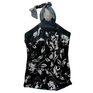 White house black market top halter floral embroidered detailing black and white